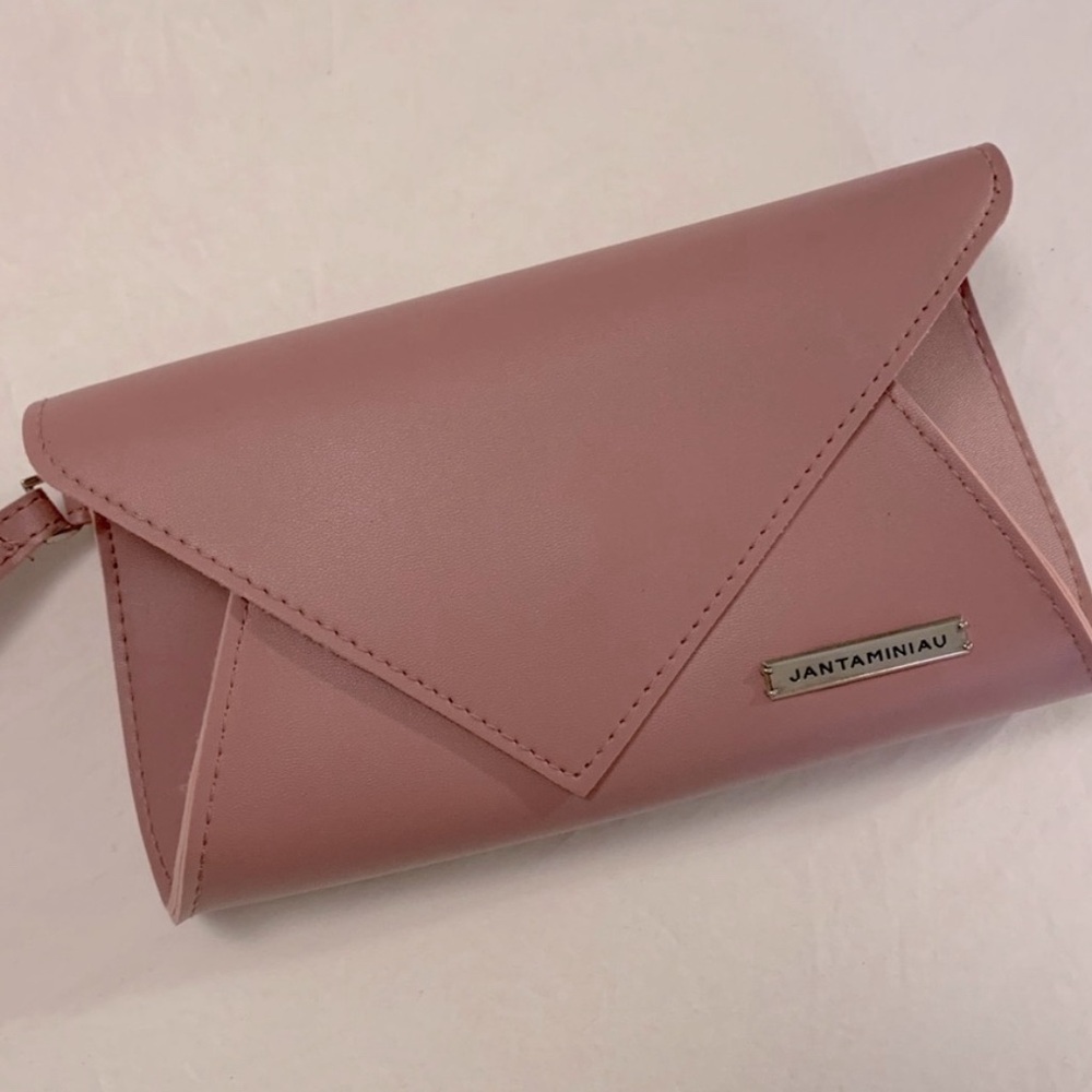 Vintage Jantaminiau Wristlet KLM Origami Clutch Magnetic Snap Faux Leather Pink